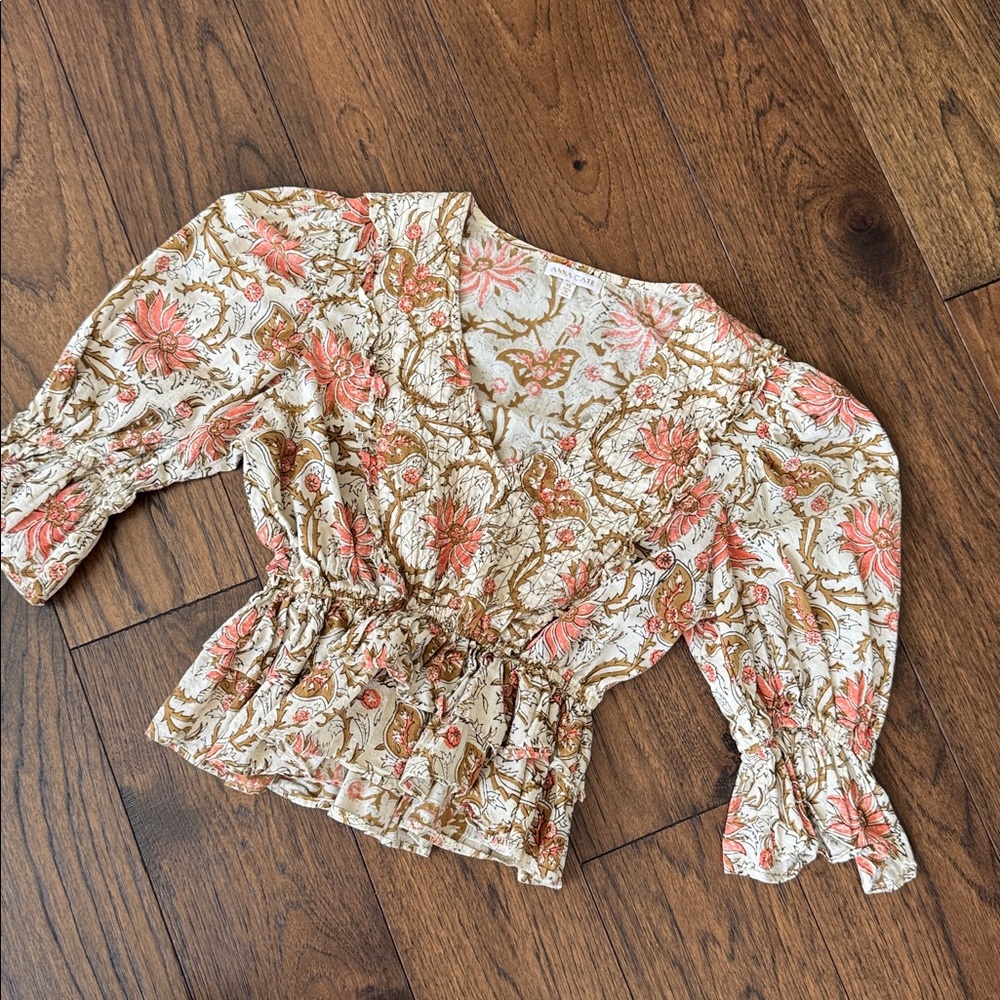 Floral Print Blouse with Ruffle Sleeves